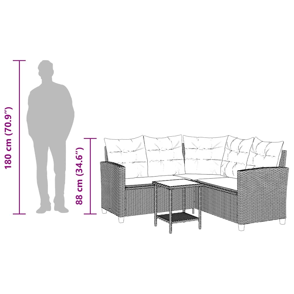Tuinbank Met Tafel En Kussens L-Vormig Poly Rattan