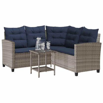 Tuinbank Met Tafel En Kussens L-Vormig Poly Rattan
