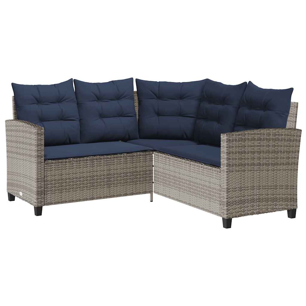 Tuinbank Met Tafel En Kussens L-Vormig Poly Rattan