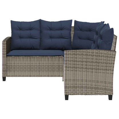 Tuinbank Met Tafel En Kussens L-Vormig Poly Rattan