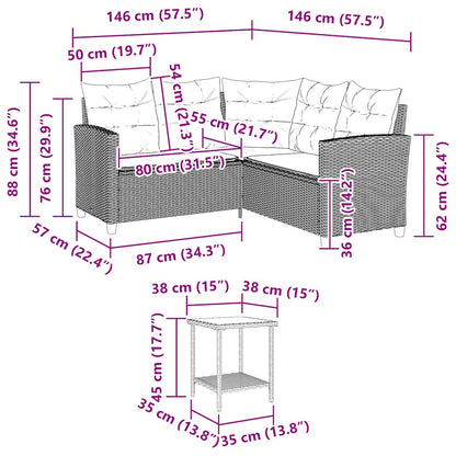 Tuinbank Met Tafel En Kussens L-Vormig Poly Rattan