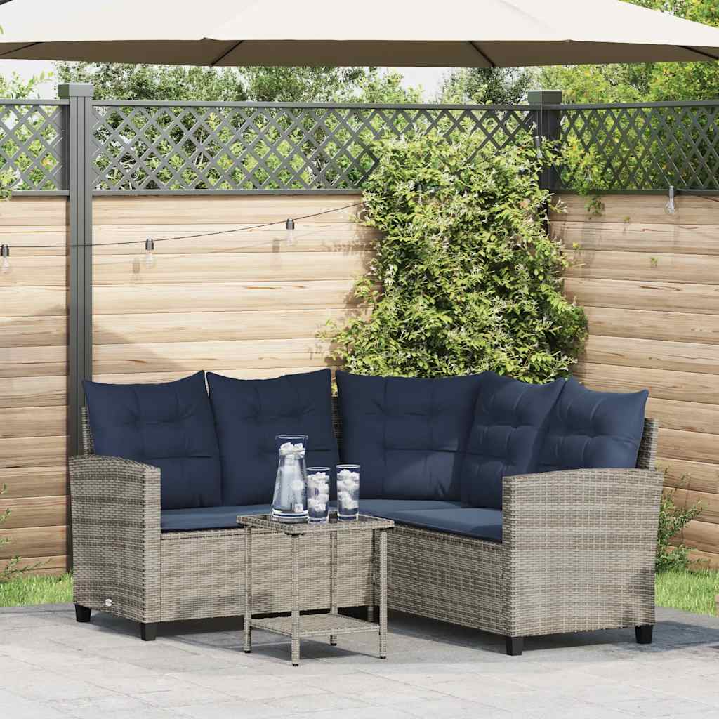 Tuinbank Met Tafel En Kussens L-Vormig Poly Rattan