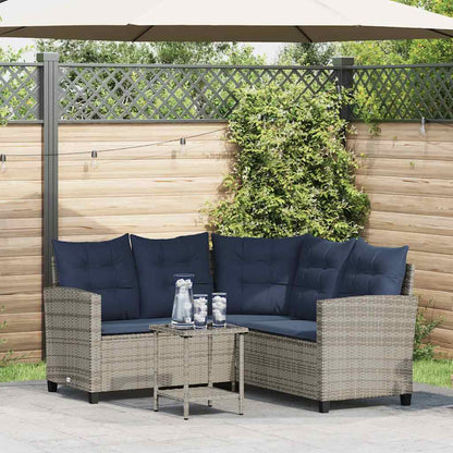 Tuinbank Met Tafel En Kussens L-Vormig Poly Rattan