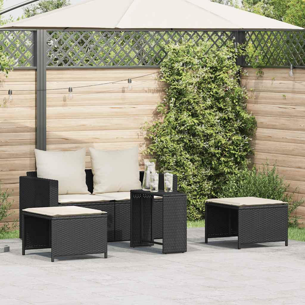 5-Delige Tuinbankstel Met Kussens Stapelbaar Poly Rattan