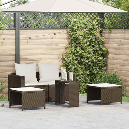 5-Delige Tuinbankstel Met Kussens Stapelbaar Poly Rattan