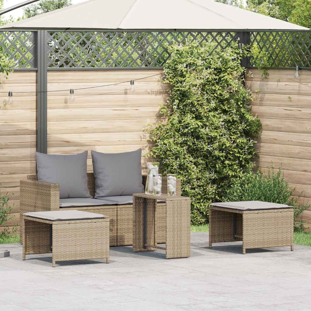 5-Delige Tuinbankstel Met Kussens Stapelbaar Poly Rattan