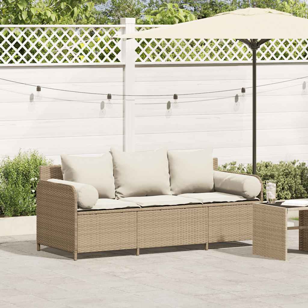 Tuinbank 3-Zits Met Kussens Poly Rattan