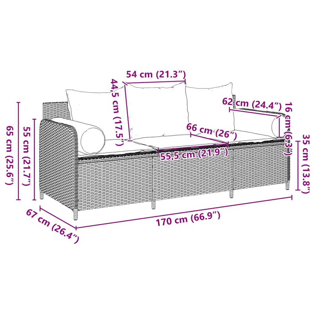 Tuinbank 3-Zits Met Kussens Poly Rattan