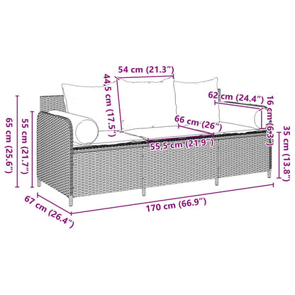 Tuinbank 3-Zits Met Kussens Poly Rattan