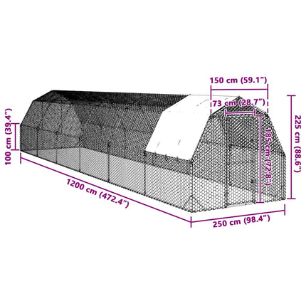 Kippenren Met Dak 2,5X12X2,25 M Gegalvaniseerd Staal