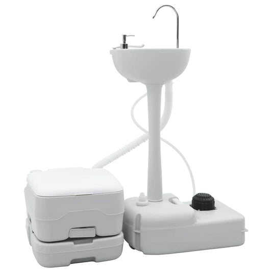 Camping Toilet 2 pcs Grijs en Wit Hoogwaardig polyethyleen
