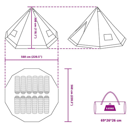 Tipi Tent Met Dak Met Opslag 560 X 560 X 300 Cm Taft