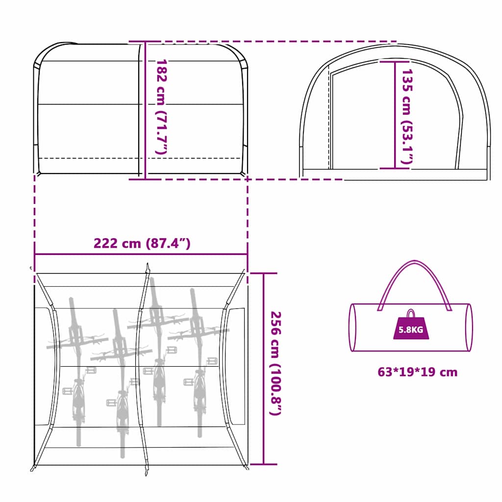 Fietstent met dak met opslag Grijs en Oranje 256 x 222 x 182 cm