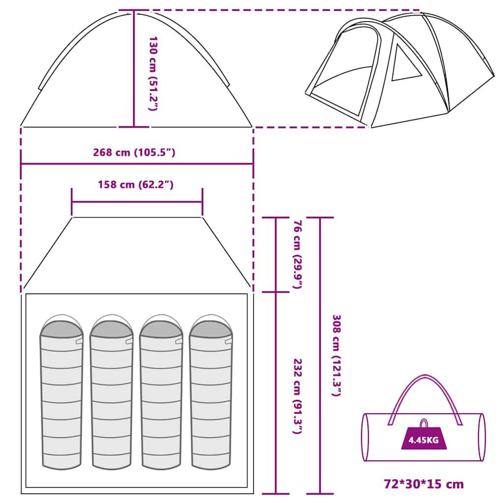 Camping Tent Grijs en oranje 308 x 268 x 130 cm Polyester