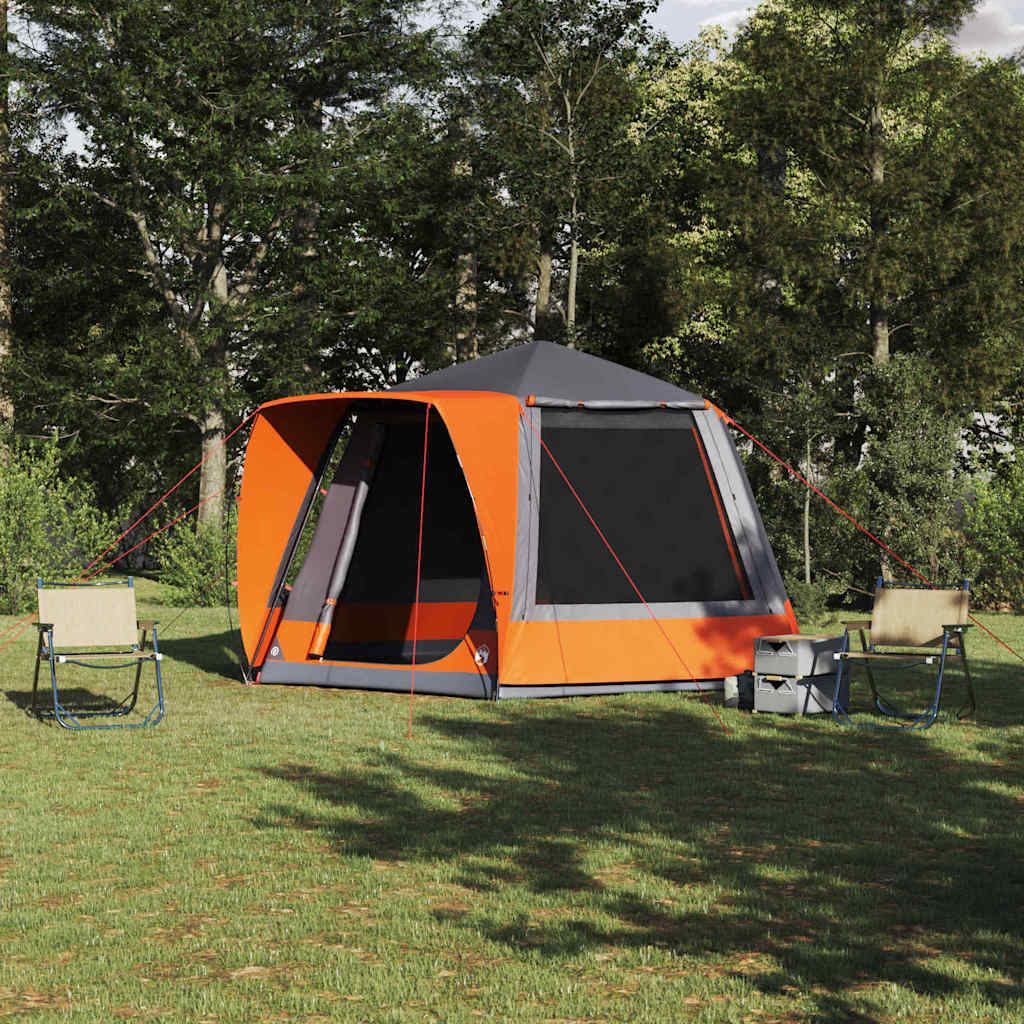 Camping Tent Grijs en oranje 420 x 420 x 227 cm Polyester