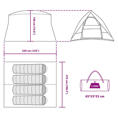 Camping Tent met dak met opslag Groen 320 x 275 x 190 cm taft
