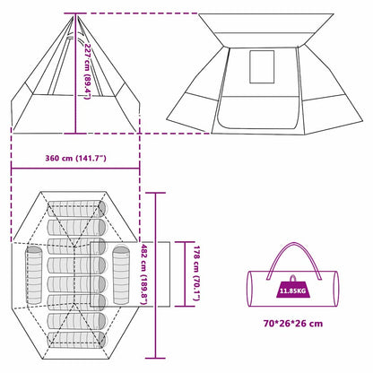 Camping Tent met dak met opslag Groen 482 x 360 x 227 cm taft