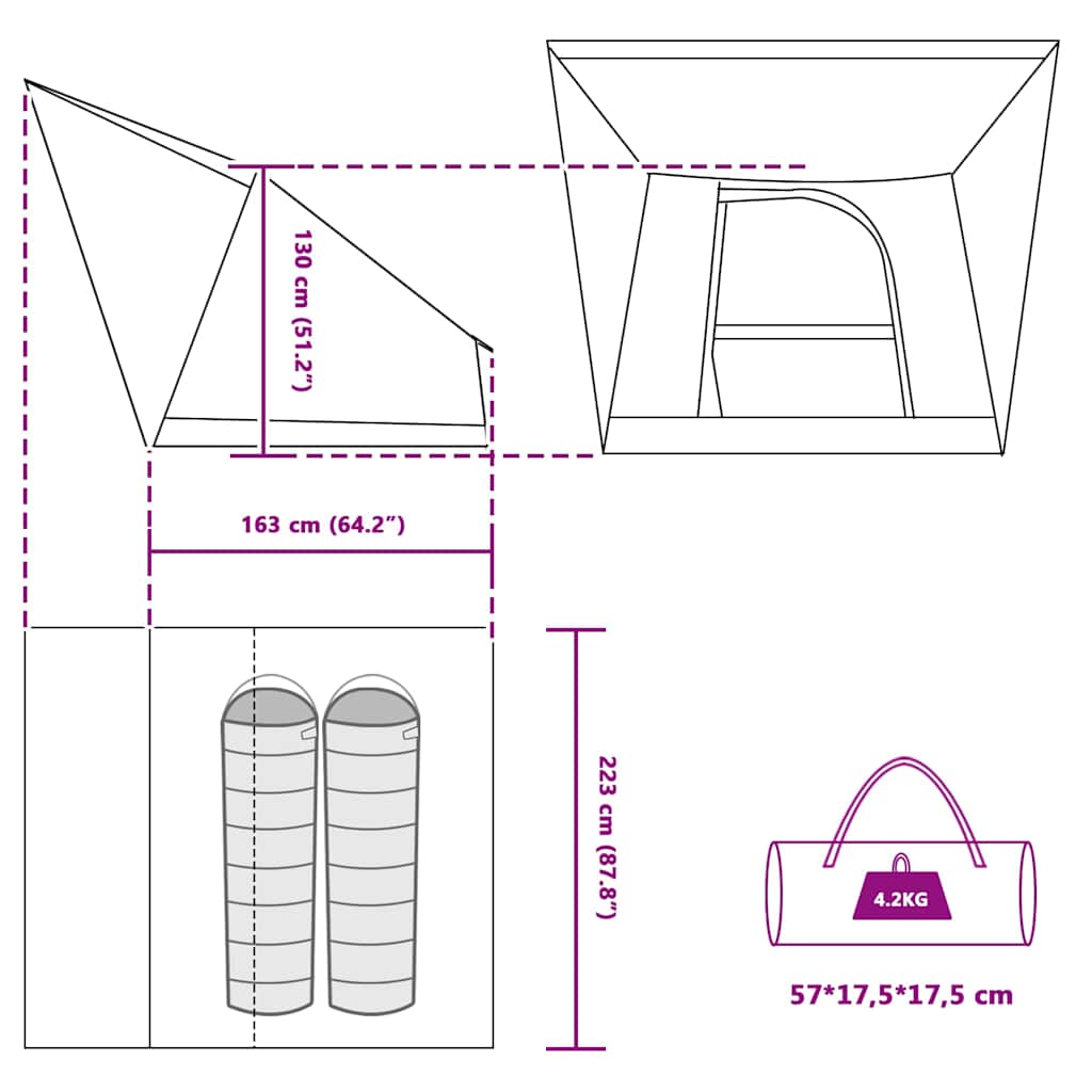 Camping Tent met dak met opslag Groen 223 x 163 x 130 cm taft