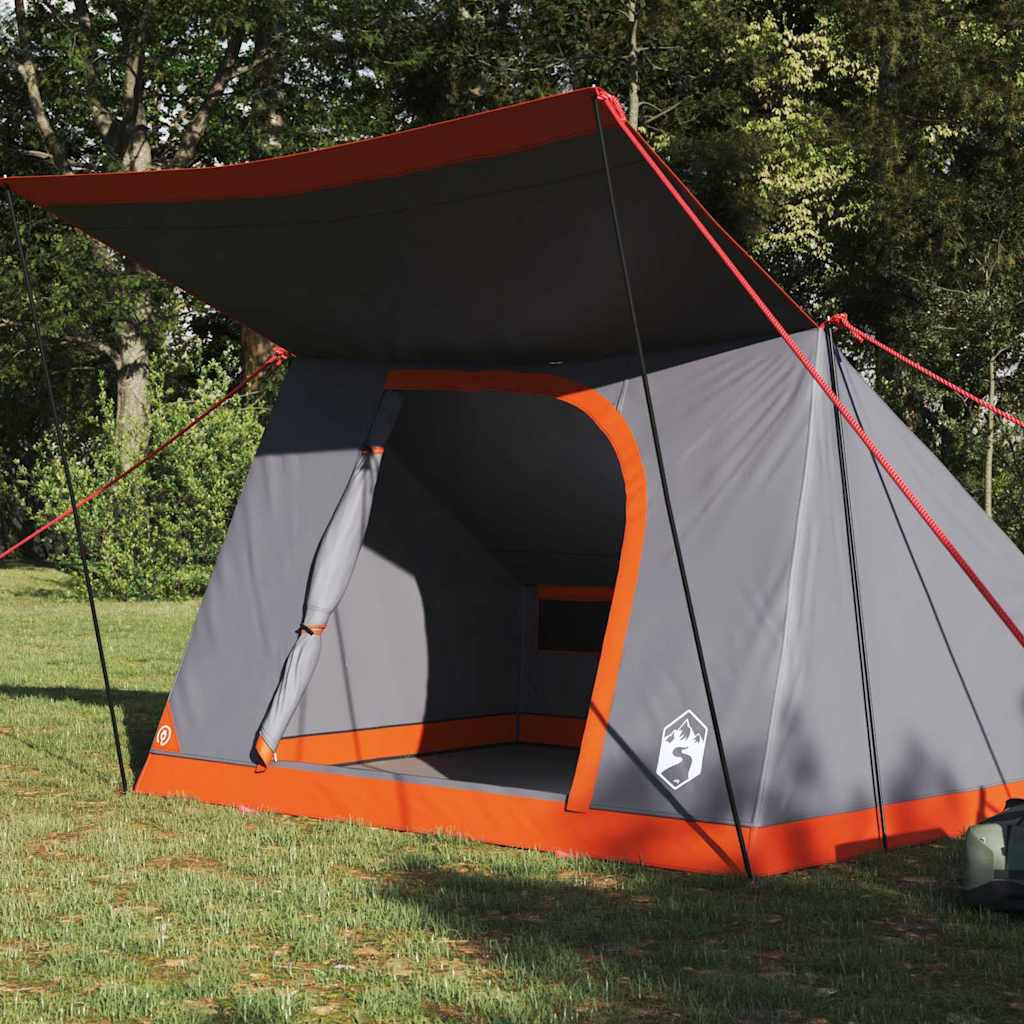 Camping Tent met dak Grijs en Oranje 223 x 163 x 130 cm taft