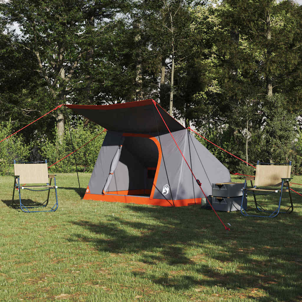 Camping Tent met dak Grijs en Oranje 223 x 163 x 130 cm taft