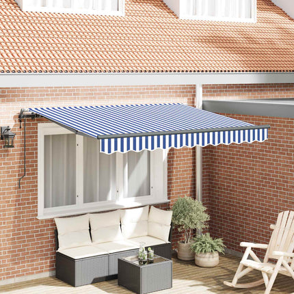 Inklapbaar Zonnescherm 350 X 200 Cm Stof Blauw En Wit (Anthraciet Frame)