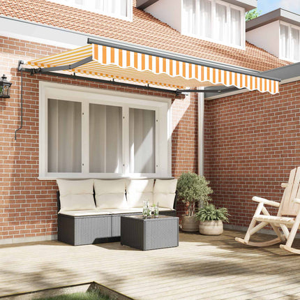 Inklapbaar Zonnescherm 250 X 200 Cm Stof Geel En Wit (Anthraciet Frame)