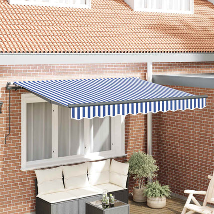 Inklapbaar Zonnescherm 350 X 200 Cm Stof Blauw En Wit (Anthraciet Frame)