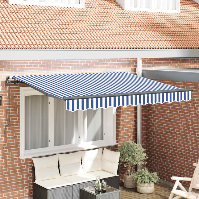 Inklapbaar Zonnescherm 250 X 200 Cm Stof Blauw En Wit (Anthraciet Frame)