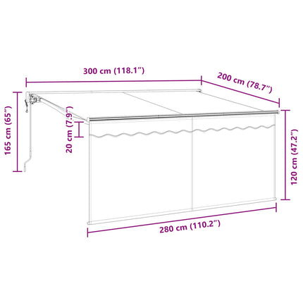 Inklapbaar Zonnescherm Crème 300 X 200 Cm Stof Crème (Anthraciet Frame)