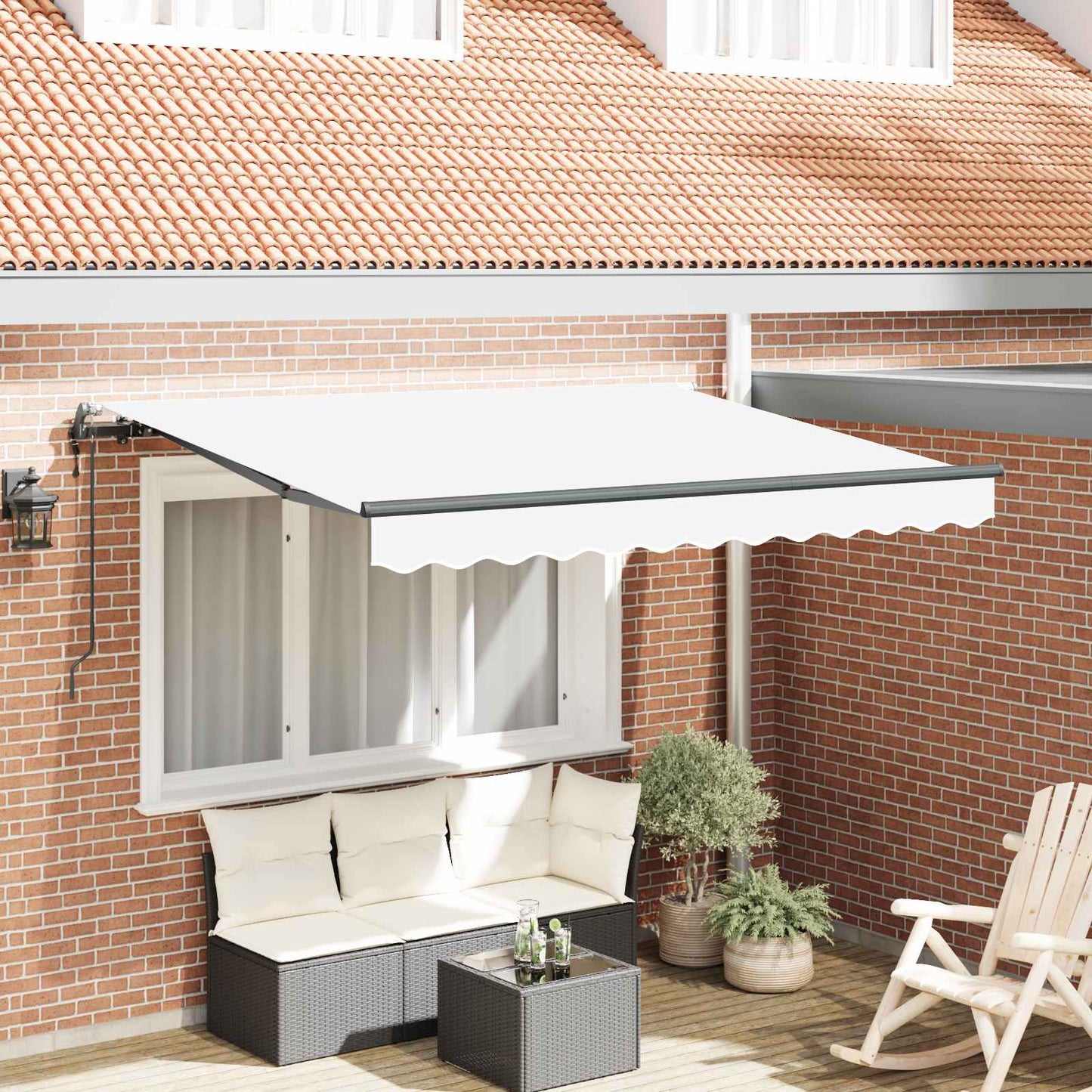 Inklapbaar Zonnescherm Wit 300 X 200 Cm Stof Beige (Anthraciet Frame)