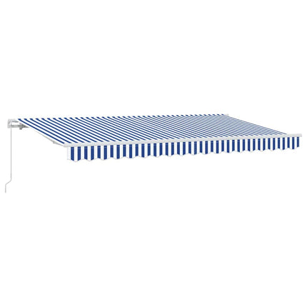 Inklapbaar Zonnescherm 350 X 200 Cm Stof Blauw En Wit (Wit Frame)