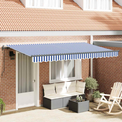 Inklapbaar Zonnescherm 350 X 200 Cm Stof Blauw En Wit (Anthraciet Frame)