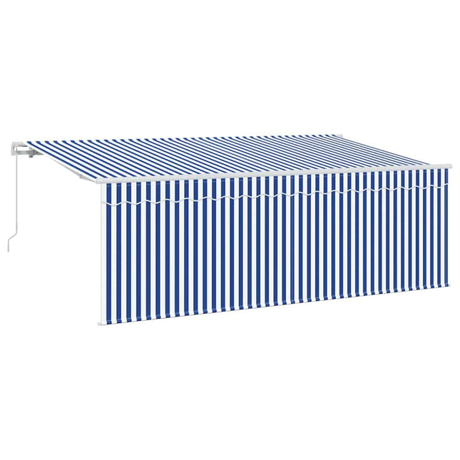 Inklapbaar Zonnescherm Gestreept Blauw 350 X 200 Cm Stof Crème (Anthraciet Frame)