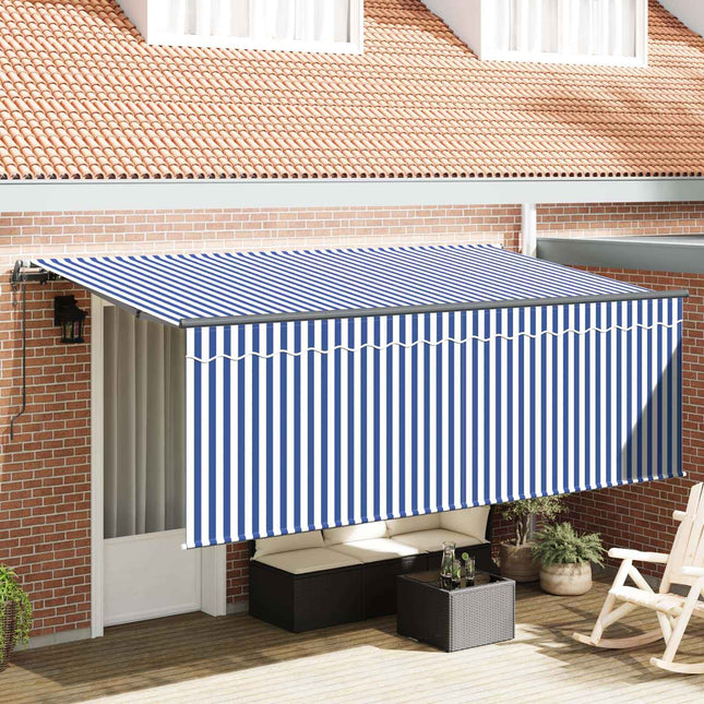 Inklapbaar Zonnescherm Blauw En Wit 350 X 200 Cm Crème (Anthraciet Frame)