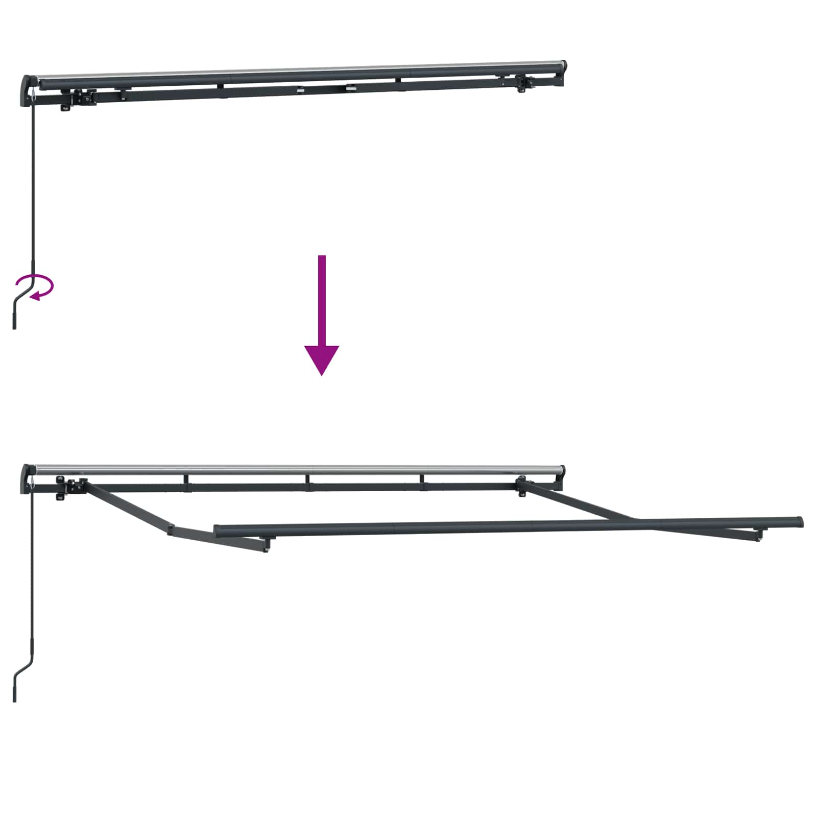 Inklapbaar Zonnescherm 350 X 200 Cm Stof Geel En Grijs (Anthraciet Frame)