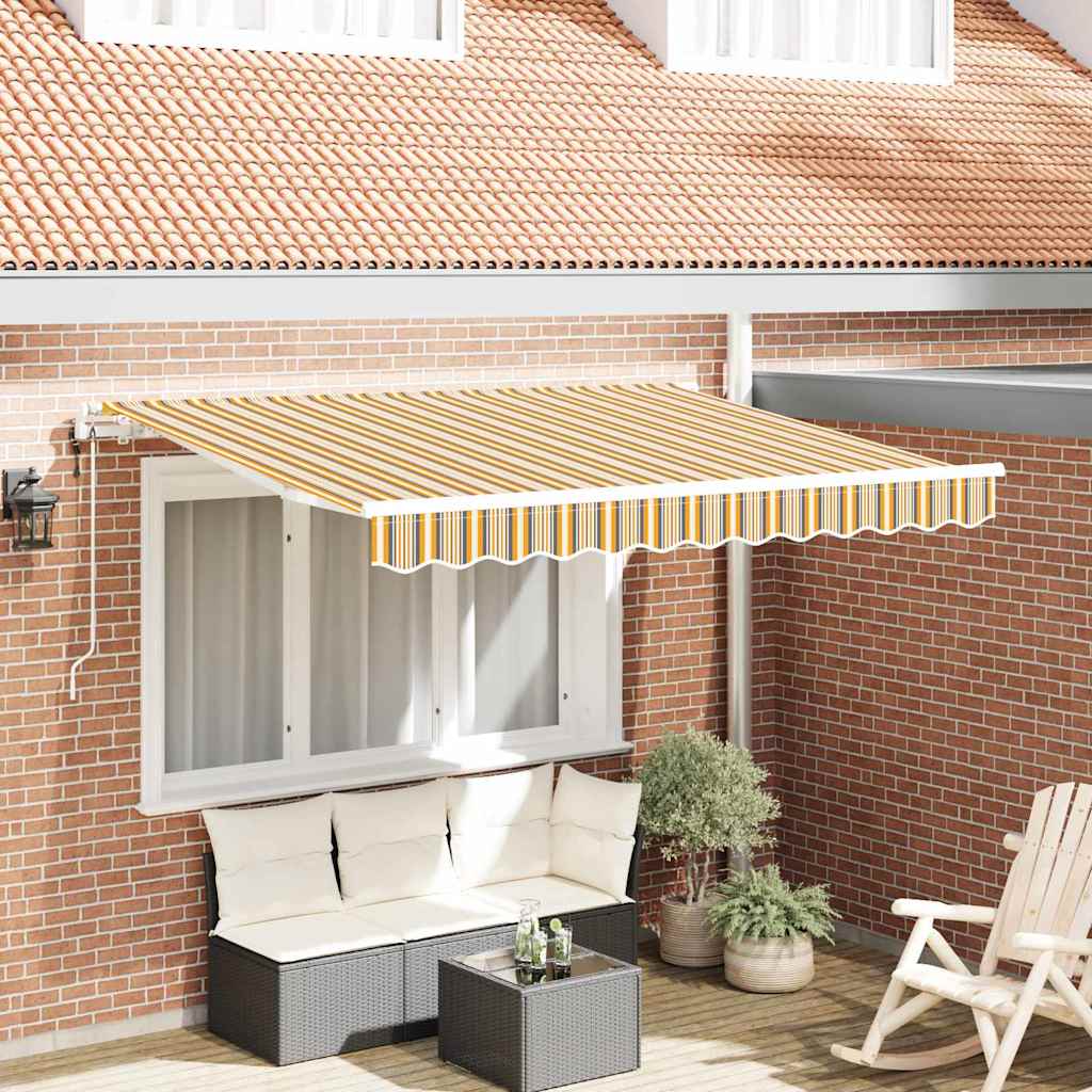 Inklapbaar Zonnescherm 350 X 200 Cm Stof Geel En Grijs (Wit Frame)