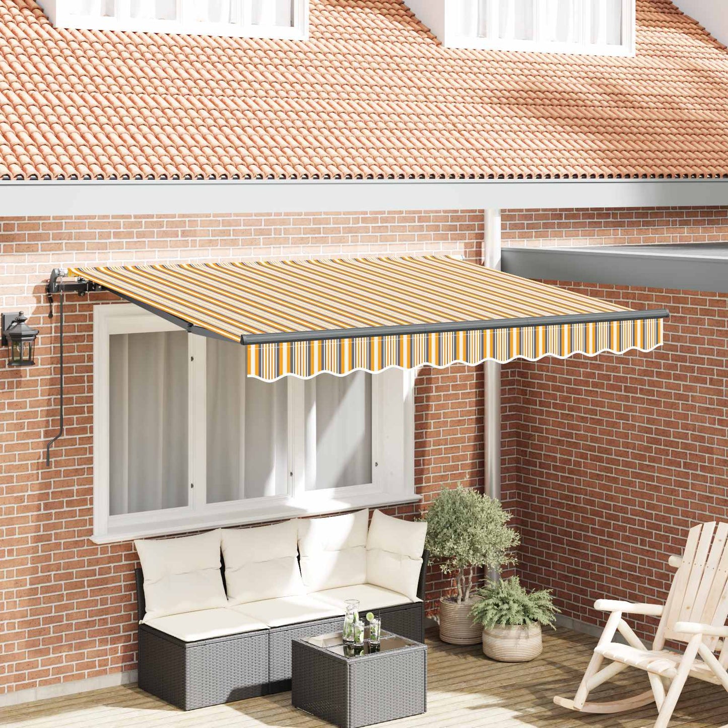 Inklapbaar Zonnescherm 350 X 200 Cm Stof Geel En Grijs (Anthraciet Frame)