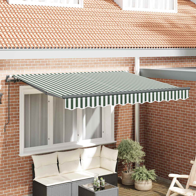 Inklapbaar Zonnescherm 400 X 200 Cm Stof Groen En Wit (Anthraciet Frame)