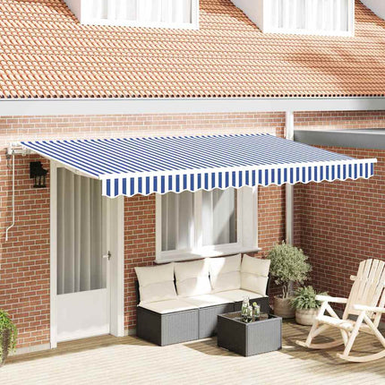 Inklapbaar Zonnescherm 350 X 200 Cm Stof Blauw En Wit (Wit Frame)