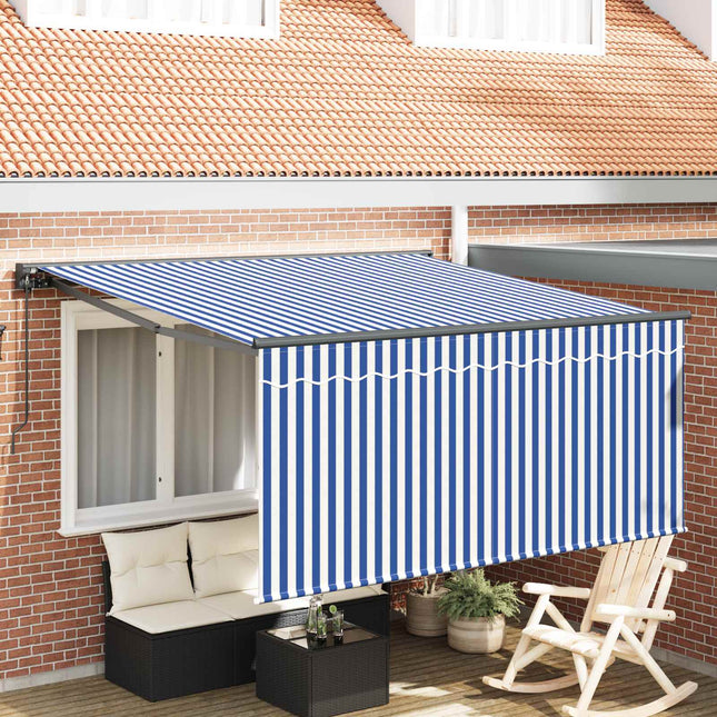 Inklapbaar Zonnescherm Blauw En Wit 300 X 250 Cm Blauw En Wit (Anthraciet Frame)