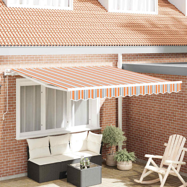 Elektrisch Uittrekbaar Zonnescherm Multikleur 450 × 350 Cm Oranje, Grijs, Blauw En Wit