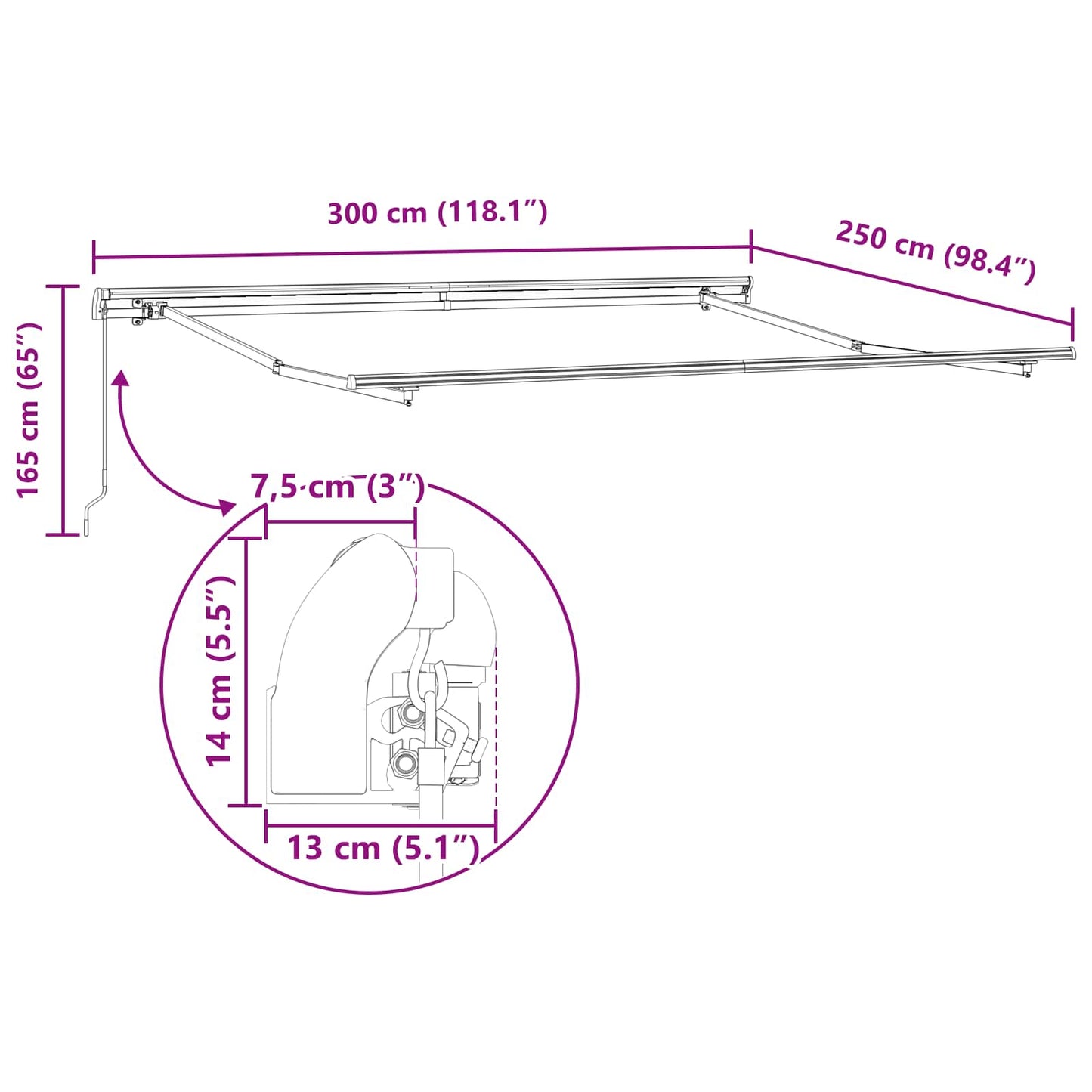 Markies Lichtgrijs 300 X 250 X 165 Cm Polyester Wit (Anthraciet Frame)