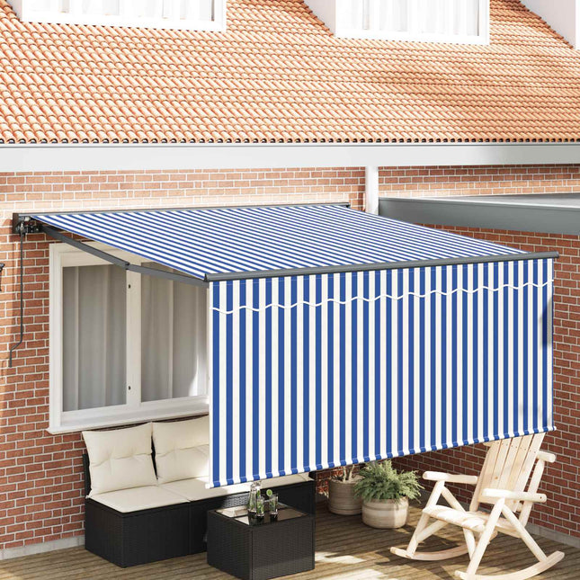 Inklapbaar Zonnescherm Blauw En Wit 350 X 250 Cm Blauw En Wit (Anthraciet Frame)