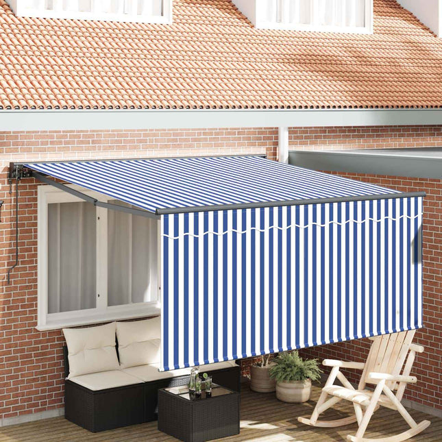 Inklapbaar Zonnescherm Blauw En Wit 350 X 250 Cm Blauw En Wit (Anthraciet Frame)