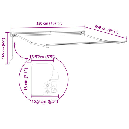 Zijde Frame Wit 350 X 250 Cm Polyester Met Pu-Coating Wit (Anthraciet Frame)