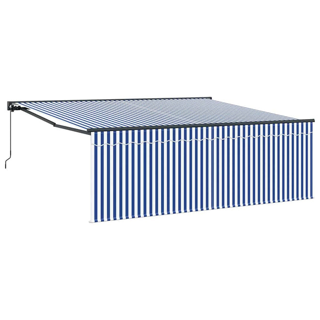 Inklapbaar Zonnescherm Blauw En Wit 400 × 300 Cm Blauw En Wit (Anthraciet Frame)