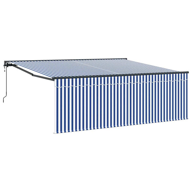 Inklapbaar Zonnescherm Blauw En Wit 400 × 300 Cm Blauw En Wit (Anthraciet Frame)