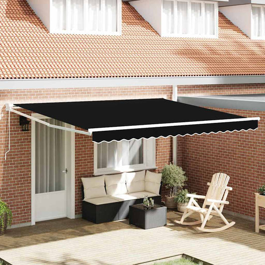 Handmatig Uitschuifbare Luifel Zwart 400 × 300 Cm Zwart (Wit Frame)