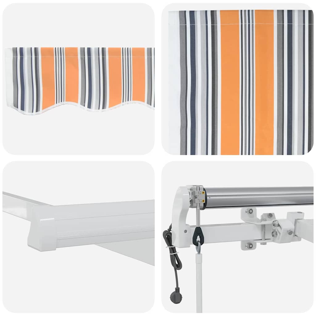Elektrisch Uittrekbaar Zonnescherm Multikleur 450 × 350 Cm Oranje, Grijs, Blauw En Wit