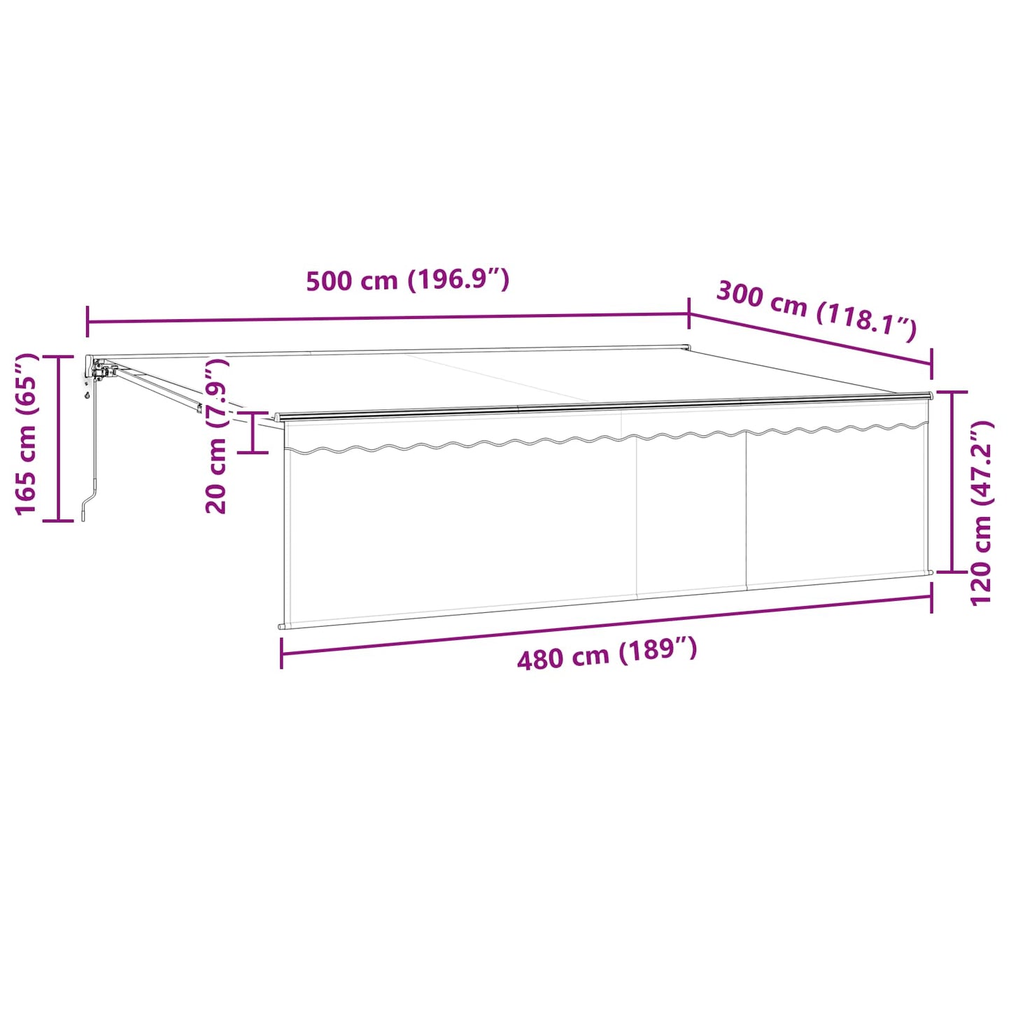 Inklapbaar Zonnescherm Antraciet 500 × 300 Cm Anthraciet (Anthraciet Frame)